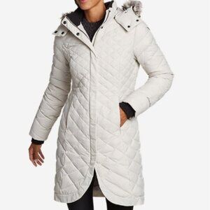 Eddie Bauer 2019 Alpendown Parka White Long Hooded Women's Size Small